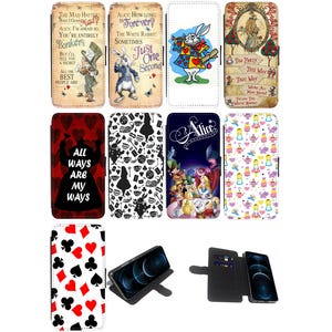 Alice in Wonderland Mad Hatter Disney-geïnspireerde flip-telefoonhoes compatibel met Apple iPhone, Google Pixel, Samsung Galaxy (S2 .)