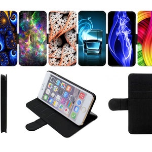 Abstract patroon Unique Psychedelic Art flip/wallet-telefoonhoesje compatibel met Apple iPhone, Google Pixel, Samsung Galaxy (set 1)