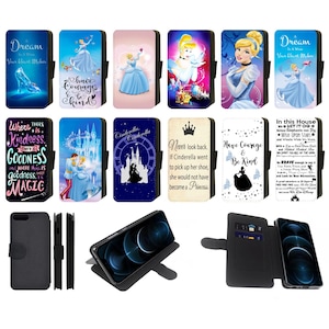 Cinderella Princess Quotes Disney Inspired Flip Phone Case Wallet compatible with Apple iPhone, Google Pixel, Samsung Galaxy (S2