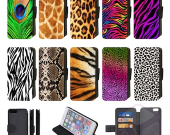 Printed Animal Skin Cheetah Leopard Peacock Giraffe Zebra Snake Flip/Wallet Phone Case Compatible with Apple iPhone, Google Pixel, Galaxy