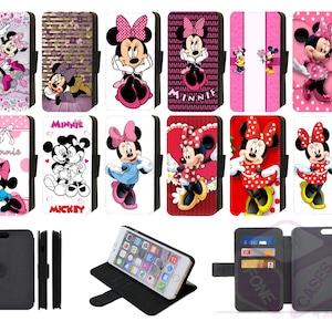 Custodia a portafoglio con cerniera ispirata a Minnie Disney compatibile con Apple iPhone, Google Pixel, Samsung Galaxy (S2)