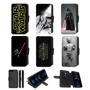 Dark Vador Storm Trooper, Han solo, Étui pour téléphone portable à rabat/portefeuille Star Wars inspiré de Star Wars pour Apple iPhone, Google Pixel, Samsung Galaxy (S1)