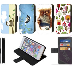 Funda tipo cartera con diseño de búho, pájaro y naturaleza, compatible con Apple iPhone, Google Pixel y Samsung Galaxy (juego de 1)