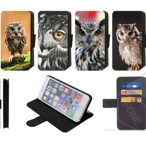 Capa de celular tipo carteira com estampa de pássaro real e coruja, compatível com Apple iPhone, Google Pixel e Samsung Galaxy (conjunto 1)
