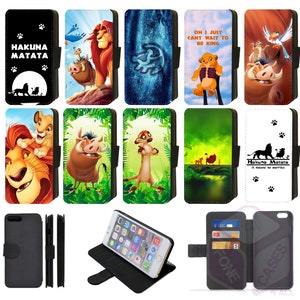 Lion King Simba Pumbaa Timon Zazu bedrukte flip-telefoonhoes portemonnee compatibel met Apple iPhone, Google Pixel, Samsung Galaxy