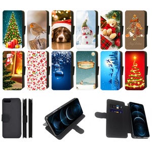 Christmas Santa Snowman Reindeer Holidays telefoonhoesje portemonnee compatibel met Apple iPhone SE,7,8,X,XR,XS,11,12,13,14,15 Plus Pro Max (S3