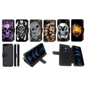 Étui portefeuille pour téléphone portable Skull Gothic Horror compatible avec Apple iPhone, Google Pixel, Samsung Galaxy (lot 1)