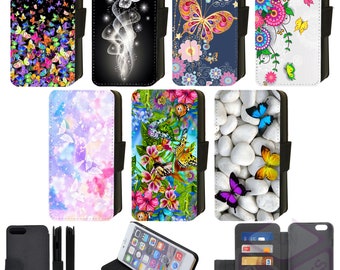 Cute colourful Butterfly floral Flip Phone Case Wallet compatible with Apple iPhone, Google Pixel, Samsung Galaxy (Set 2)