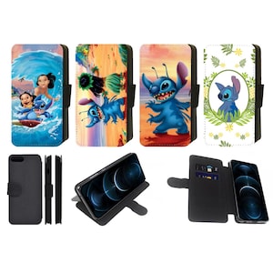 Capa de celular tipo carteira inspirada na Disney Lilo e Stitch compatível com Apple iPhone, Google Pixel e Samsung Galaxy (S1)