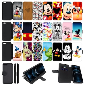 Funda tipo cartera con tapa inspirada en Mickey Mouse de Disney, compatible con Apple iPhone, Google Pixel y Samsung Galaxy (S1).