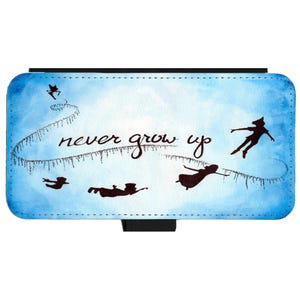 Peter Pan Never Grow Up Quote Disney-geïnspireerde flip/wallet-telefoonhoesje compatibel met Apple iPhone, Google Pixel, Samsung Galaxy (B)
