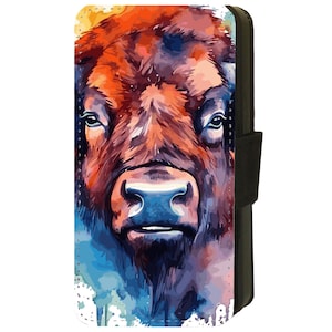 Funda tipo cartera/tapa para iPhone de Apple - Bisonte de acuarela - Efecto impreso