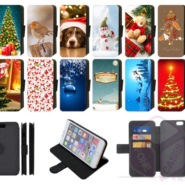 Christmas Santa Snowman Reindeer Holidays Flip Phone Case Wallet compatible with Apple iPhone, Google Pixel, Samsung Galaxy (S4)