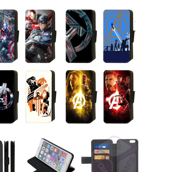 Iron Man Captain America Superheroes Avengers Inspired Printed Flip/Wallet Phone Case for Apple iPhone, Google Pixel & Samsung Galaxy (S2)