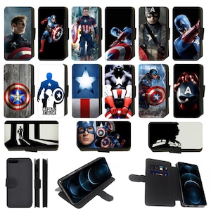 Superhero Captain America Avengers Inspired Printed Flip/Wallet Phone Case compatible with Apple iPhone, Google Pixel, Samsung Galaxy (S2)