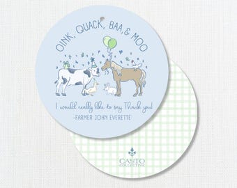 Party Animals Birthday Thank you Tag, Farm Party Favors