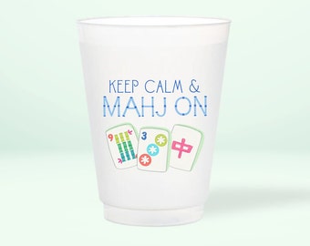 Mahjong Frosted Cups | Keep Calm & Mahj On | Plastic Cups