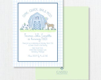 Farm animal birthday Invitation, Party Animals theme, Grand Millennial 2nd Birthday Party