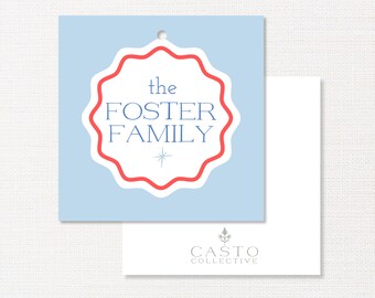 Wavy Enclosure Card, Personalized Gifts, Blue and Red Wavt Gift Tag