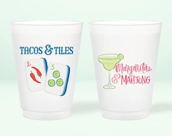 Cinco De Mayo Mahjong Frosted Cups | Margs and Mahj | Tacos and Tiles Plastic Cups