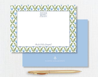 Elegant Tulip Pattern Custom Stationery, Personalized Notecards, Personalized Gifts, Mother's Day Gift