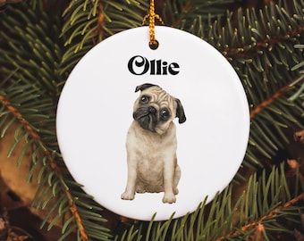 Pug Ornament Personalized, Custom Pug Ornament, Pugs Christmas Ornament, Pug Ornament For Christmas, Pug Ornaments, Pugs Ornament, Pug Gift