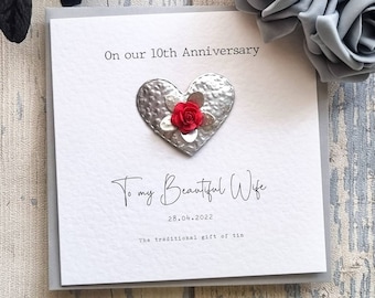 Coca Cola Heart. Handmade 10th Tin Wedding Anniversary Paper Cut Card 