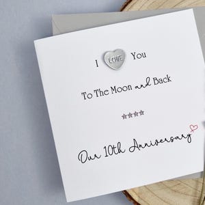 Cadeau de mariage en étain véritable pour les 10 ans, 10 ans de mariage, avec la lune et le dos, femme mari, couple fait main, cadeau souvenir en étain pour le 10e anniversaire