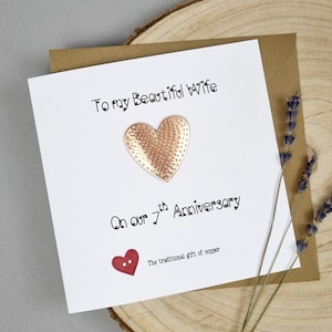 Carte 7e anniversaire de mariage en cuivre 7e cadeau fait main 7e anniversaire de mariage personnalisé femme mari couple son souvenir 3D en cuivre
