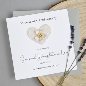Carte des 4 ans, cadeau de mariage en lin, carte personnalisée, beau-fils, belle-fille, 4 ans de mariage, couple, beau-frère, belle-sœur, cadeau fait main
