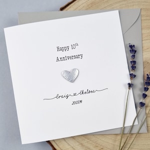 Carte 10e anniversaire de mariage en étain 10e cadeau fait main 10 ans de mariage personnalisé mari femme couple lui son 10e souvenir en étain