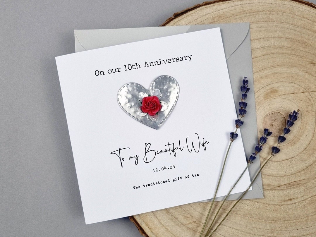 RED Rose 10th Wedding Anniversary Card Real Tin Keepsake Gift Wife ...