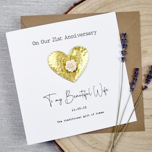 Carte d'anniversaire en laiton pour 21 ans, cadeau fait main pour anniversaire de mariage