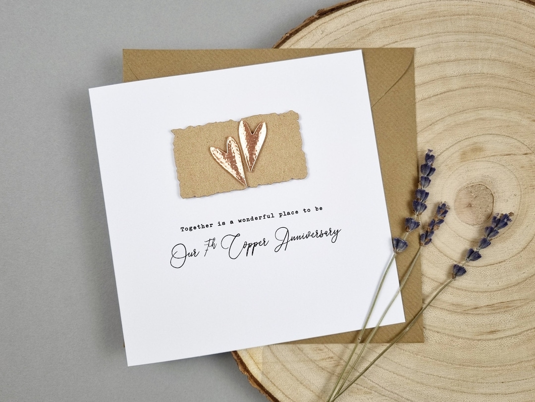 7th Anniversary Card Copper Wedding Gift 7 Year Marriage Keepsake