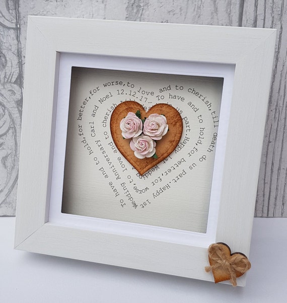 1st Anniversary Gift Wedding Paper For Couple Him Her 1 Year Personalised Frame