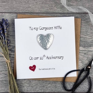 Carte du 10e anniversaire de mariage en étain Cadeau fait main personnalisé 10 ans de mariage Femme Mari Couple 10e souvenir en étain