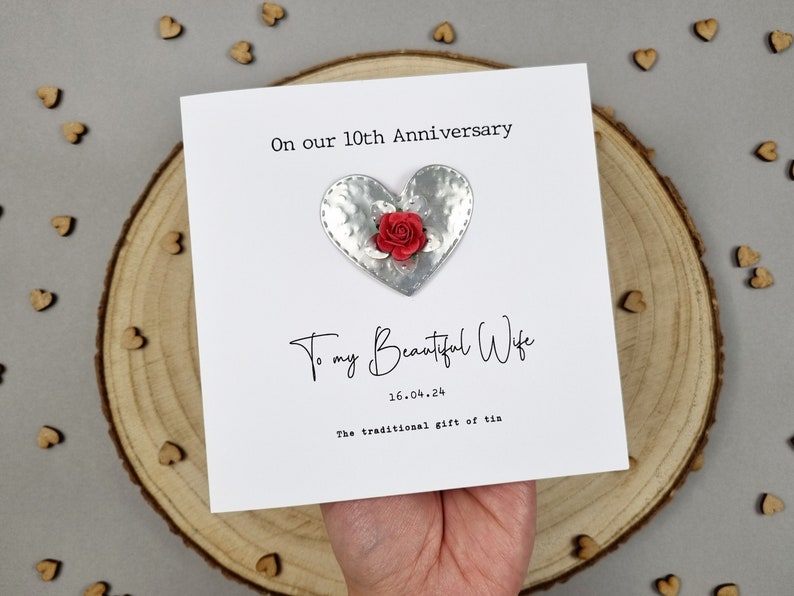 RED Rose 10th Wedding Anniversary Card Real Tin Keepsake Gift Wife ...