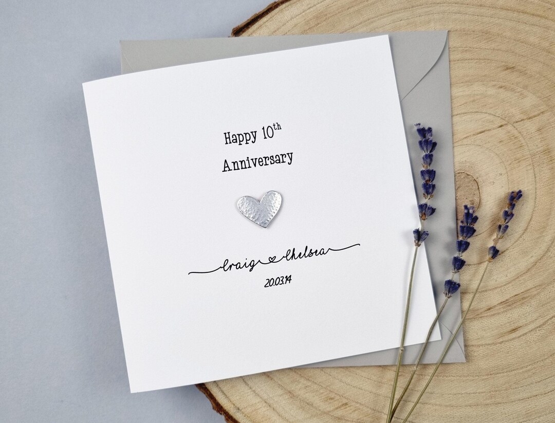 10th Anniversary Card, Personalized Tin Heart Wedding Gift for Husband ...