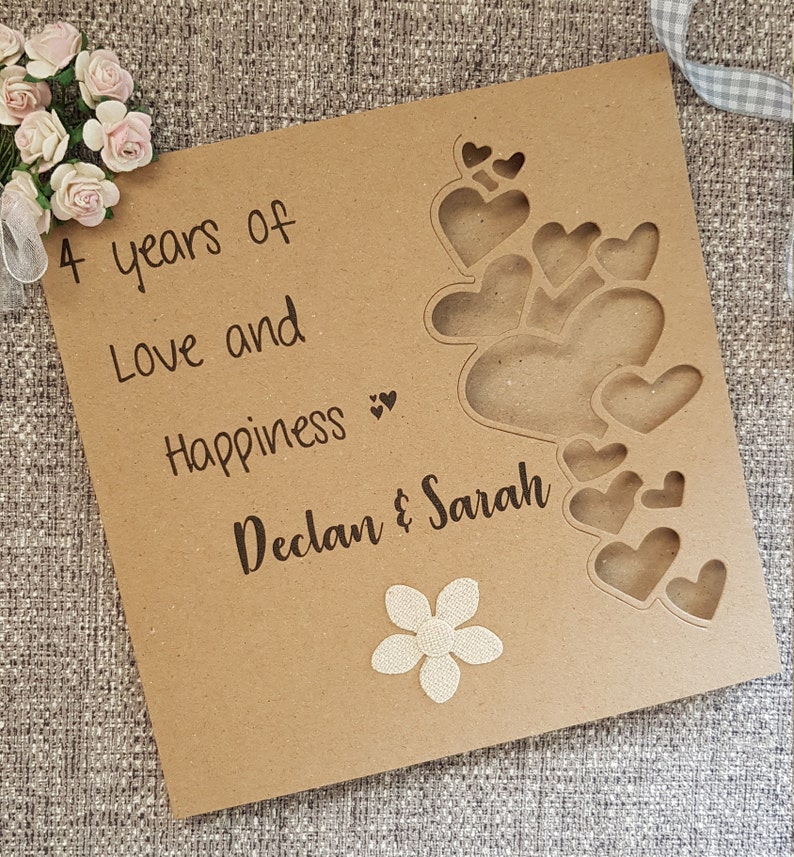 4th linen anniversary card,flower wedding anniversary,handmade gift,personalised card for husband,wife,couple,4 anniversary,4 years married
