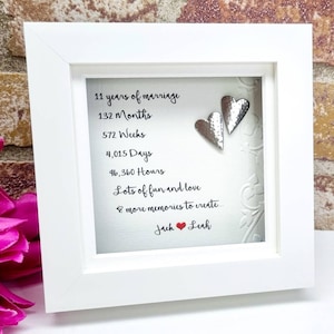 Cadeau 11e anniversaire, anniversaire en acier, 11e anniversaire de mariage, cadre personnalisé, femme, mari, couple, cadre fait main, 3d