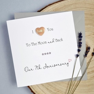 Cadeau de mariage carte 7e anniversaire en cuivre véritable 9 ans de mariage avec la lune et dos femme mari fait main lui son cadeau souvenir en cuivre
