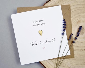 21st anniversary card BRASS Rustic wedding gift 21 years marriage Keepsake Personalised Wife Husband Couple 21 Traditional present Handmade