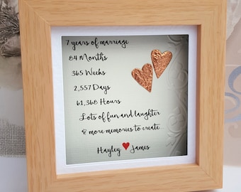 COPPER Anniversary gift 7th wedding anniversary 7th anniversary copper gift Personalised gift 7th copper frame Wife Husband Couple gift 3D