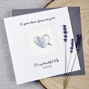 Joli cadeau d'anniversaire en étain 10e carte de mariage 10e cadeau fait main 10 ans de mariage personnalisé femme mari couple lui son cadeau souvenir 3D