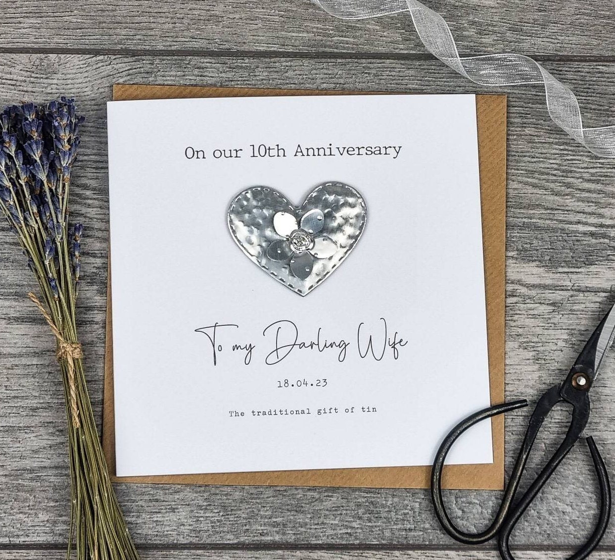10th Tin Card Wedding Anniversary Gift Personalised 10 Year