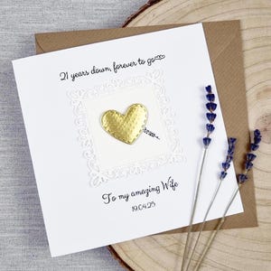 Joli cadeau d'anniversaire en LAITON, 21e carte de mariage, 21e cadeau fait main, 21 ans de mariage, femme, mari, couple, lui, carte souvenir 3D