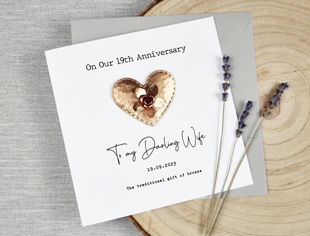 19th Bronze Anniversary Card, Handmade Red Rose Keepsake Husband