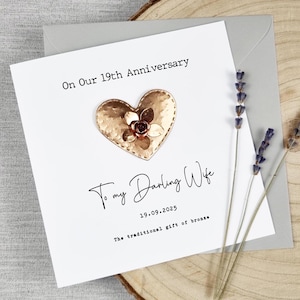 19e 8e anniversaire de mariage BRONZE carte cadeau fait main 8 ans de mariage personnalisé mari femme couple lui son souvenir en bronze