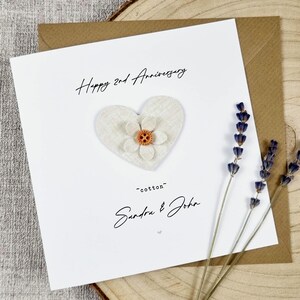 Stunning 2nd anniversary COTTON card wedding anniversary gift handmade Personalised 2 year marriage Husband Wife Couple Him Her keepsake