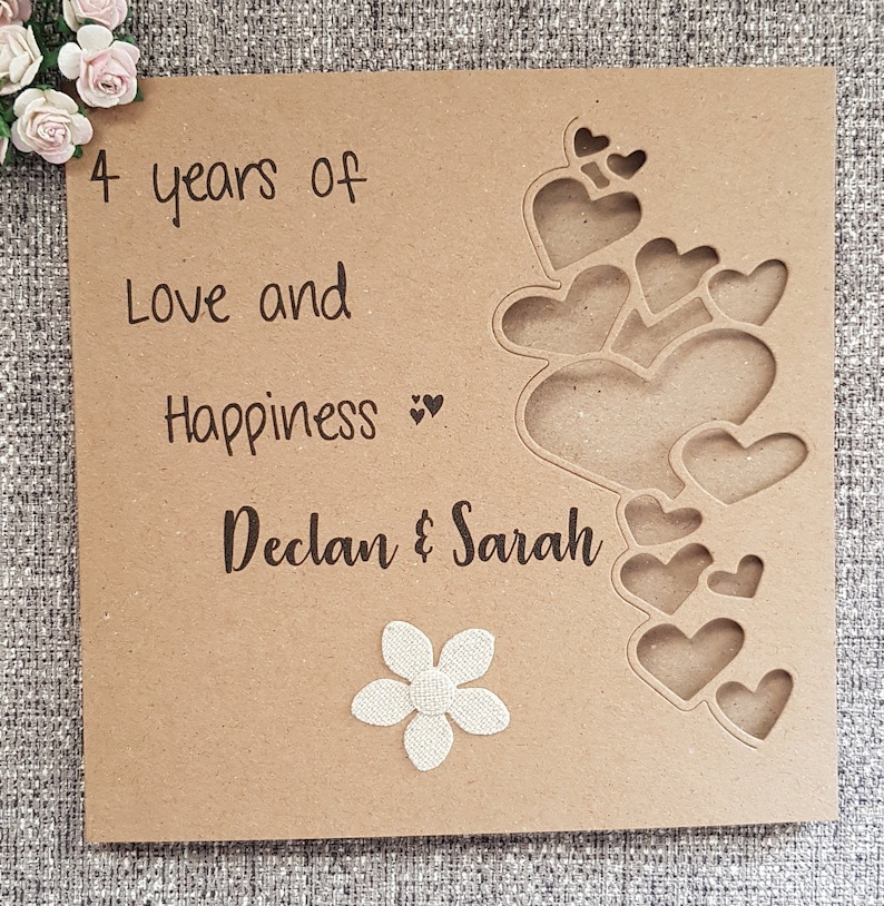 4th linen anniversary card,flower wedding anniversary,handmade gift,personalised card for husband,wife,couple,4 anniversary,4 years married